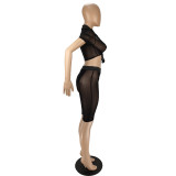 Mesh Splicing Perspective Tie Knot Two-piece Suit