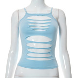 Solid Color Sleeveless Multiple Cutout Tank Top