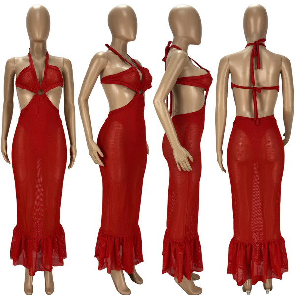 Women's Fashion Sexy Perspective Strap Mesh Dress