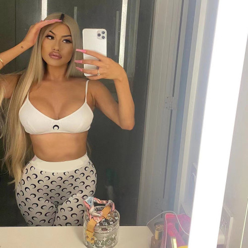 Crescent print swimsuit trousers two-piece set Offset top trousers