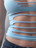 Solid Color Sleeveless Multiple Cutout Tank Top