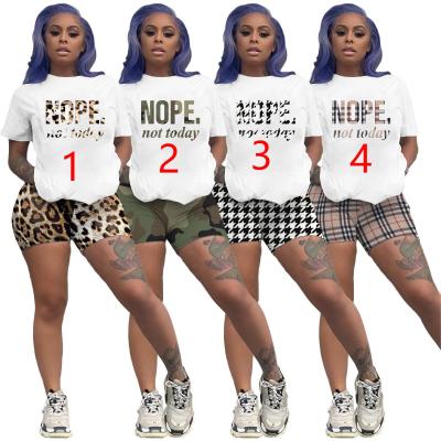 Sexy Printed Cotton Faux Short Sleeve Shorts Two-Piece Set