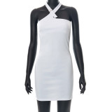 Solid Color Casual Sleeveless Open Back Adjuster Halter Dress