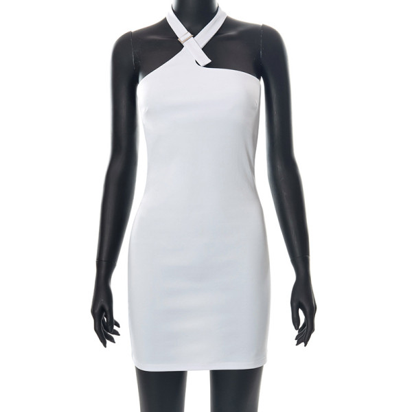 Solid Color Casual Sleeveless Open Back Adjuster Halter Dress