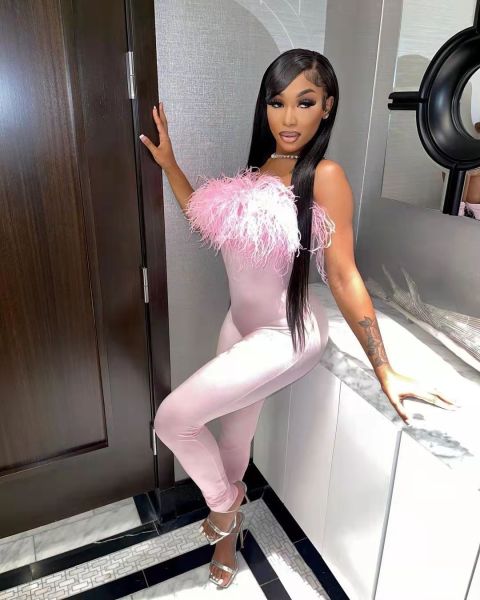 Ostrich Hair One Shoulder Tight Sexy Ladies Jumpsuit