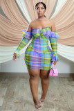 Fashion Printed Sheer Mesh One Shoulder Nightclub Dress