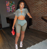 Mesh Splicing Perspective Tie Knot Two-piece Suit