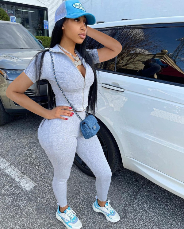 Women's Summer Leisure Zipper Sports Suit Solid Color Short Sleeve Two Piece Set