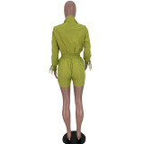Women's New Patchwork Drawstring Tie Cargo Long Sleeve Jumpsuit