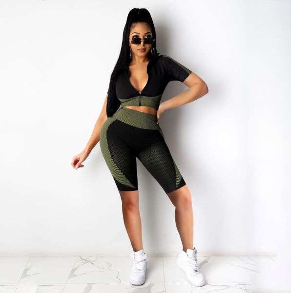 Fashion Stripe Print Shorts Two-Piece Tracksuit