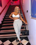 Crescent print swimsuit trousers two-piece set Offset top trousers