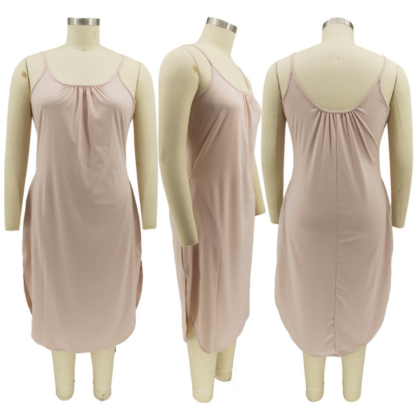 summer suspenders solid color hip dress