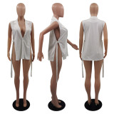 Fashion casual light mature solid color sexy suit top