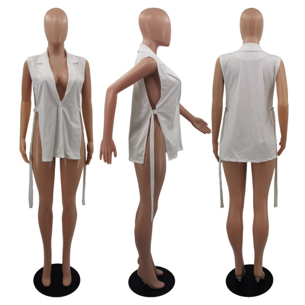 Fashion casual light mature solid color sexy suit top