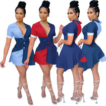 Fashion Casual Colorblock Cardigan Preppy Dress