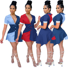 Fashion Casual Colorblock Cardigan Preppy Dress
