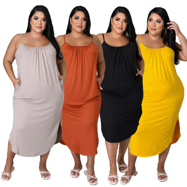 summer suspenders solid color hip dress