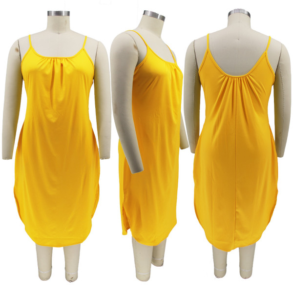 summer suspenders solid color hip dress