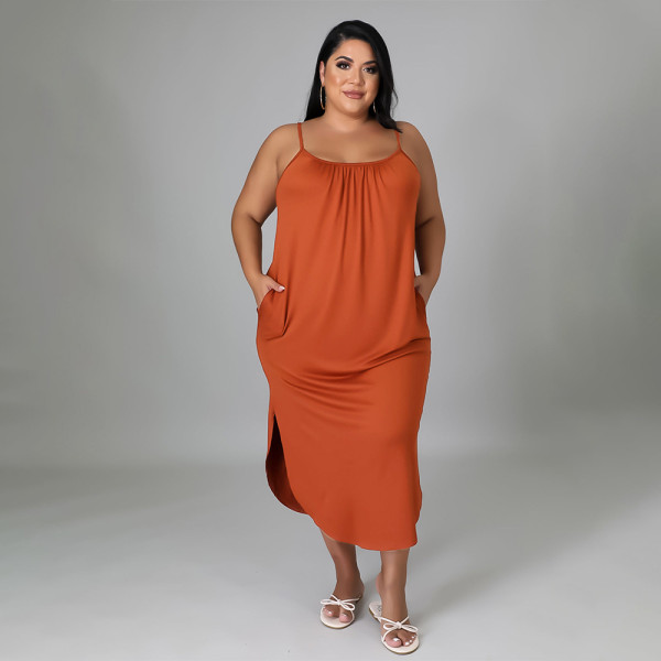 summer suspenders solid color hip dress