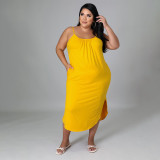 summer suspenders solid color hip dress