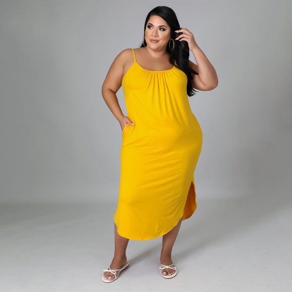 summer suspenders solid color hip dress