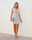Round neck lace mesh patchwork elegant dress