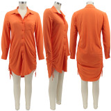 Sexy Solid Color Pack Hip Long Sleeve Drawstring Smocked Dress