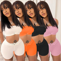 Women's Solid Color Casual Sexy Vest Lace-Up Shorts Two-Piece Set