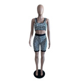 Fashion casual vest shorts printed two-piece spring and summer
