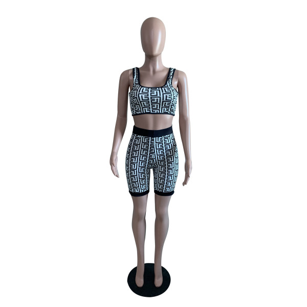 Fashion casual vest shorts printed two-piece spring and summer