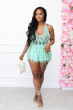 Women's Sexy Mesh Sheer Knitted Handmade Fringe Beach Suit
