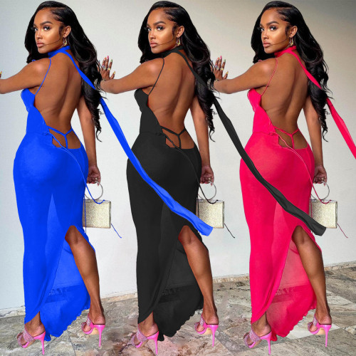 Casual Sexy Spring/Summer Swimwear Backless Beach Skirt 3-Color Two-Piece Set