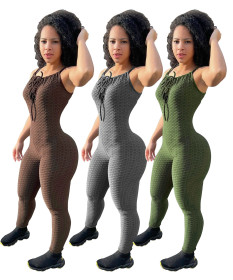 Fashion Sexy Sleeveless Solid Jacquard Bodysuit Super Elastic