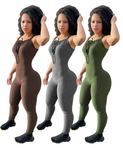 Fashion Sexy Sleeveless Solid Jacquard Bodysuit Super Elastic