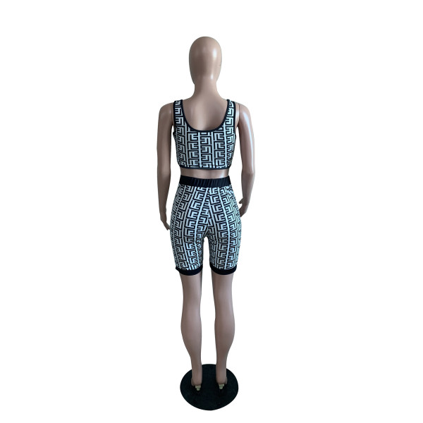 Fashion casual vest shorts printed two-piece spring and summer