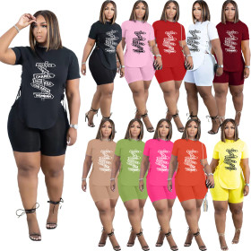 Women's Fashion Top Side Eyelet Casual Sports Suit
