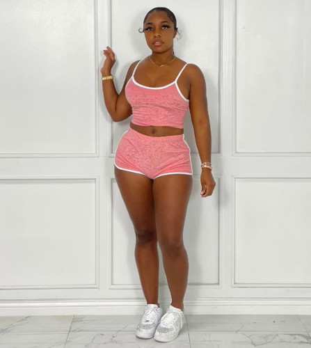 Solid color tight-fitting casual sports two-piece suit