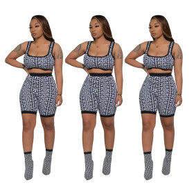 Fashion casual vest shorts printed two-piece spring and summer