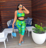 Ladies Casual Sexy Vest Print Cropped Pants Two Piece Set