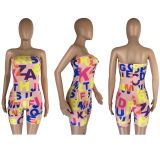 Women Fashion Sexy Elastic Bandeau Letter Print Jumpsuit Jumpsuit