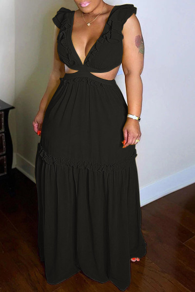 Women's Sexy Deep V Backless Strap Chiffon Dress