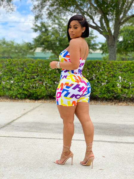 Women Fashion Sexy Elastic Bandeau Letter Print Jumpsuit Jumpsuit