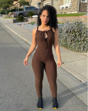 Fashion Sexy Sleeveless Solid Jacquard Bodysuit Super Elastic