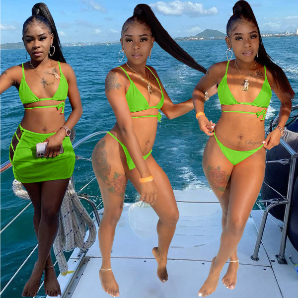 Sexy Spring/Summer Bikini Halter Swimwear 5-Color Three-piece Set