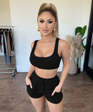 Women's Solid Color Tank Top Pit Strip Shorts Tracksuit