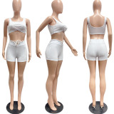 Women's Solid Color Casual Sexy Vest Lace-Up Shorts Two-Piece Set