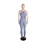 Fashion Sexy Sleeveless Solid Jacquard Bodysuit Super Elastic