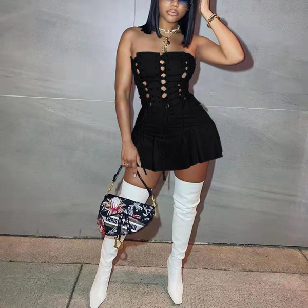 Fashion Sexy Hollow Out Eyelet Sleeveless Dress