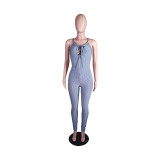 Fashion Sexy Sleeveless Solid Jacquard Bodysuit Super Elastic