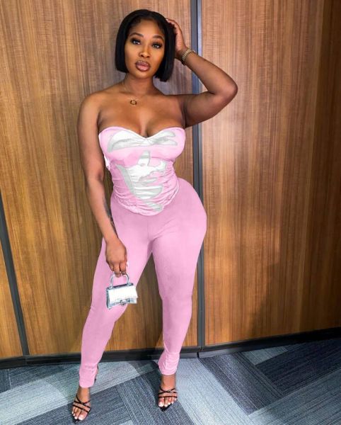 Women's sexy head portrait top positioning print tight solid color pencil pants two-piece set